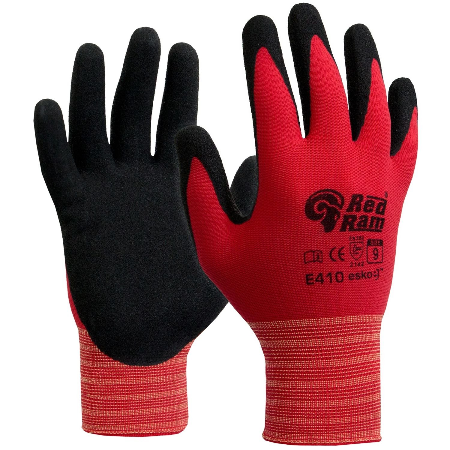 E410 Red Ram Sandy Latex Palm Coat Glove Red/Black (Pkt 12)