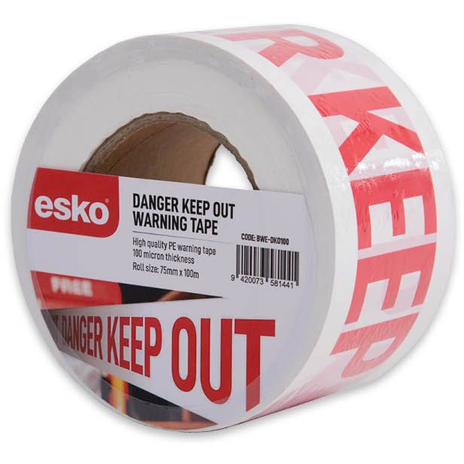 Barrier Tape Danger Keep Out White/Red 75mm x 100m