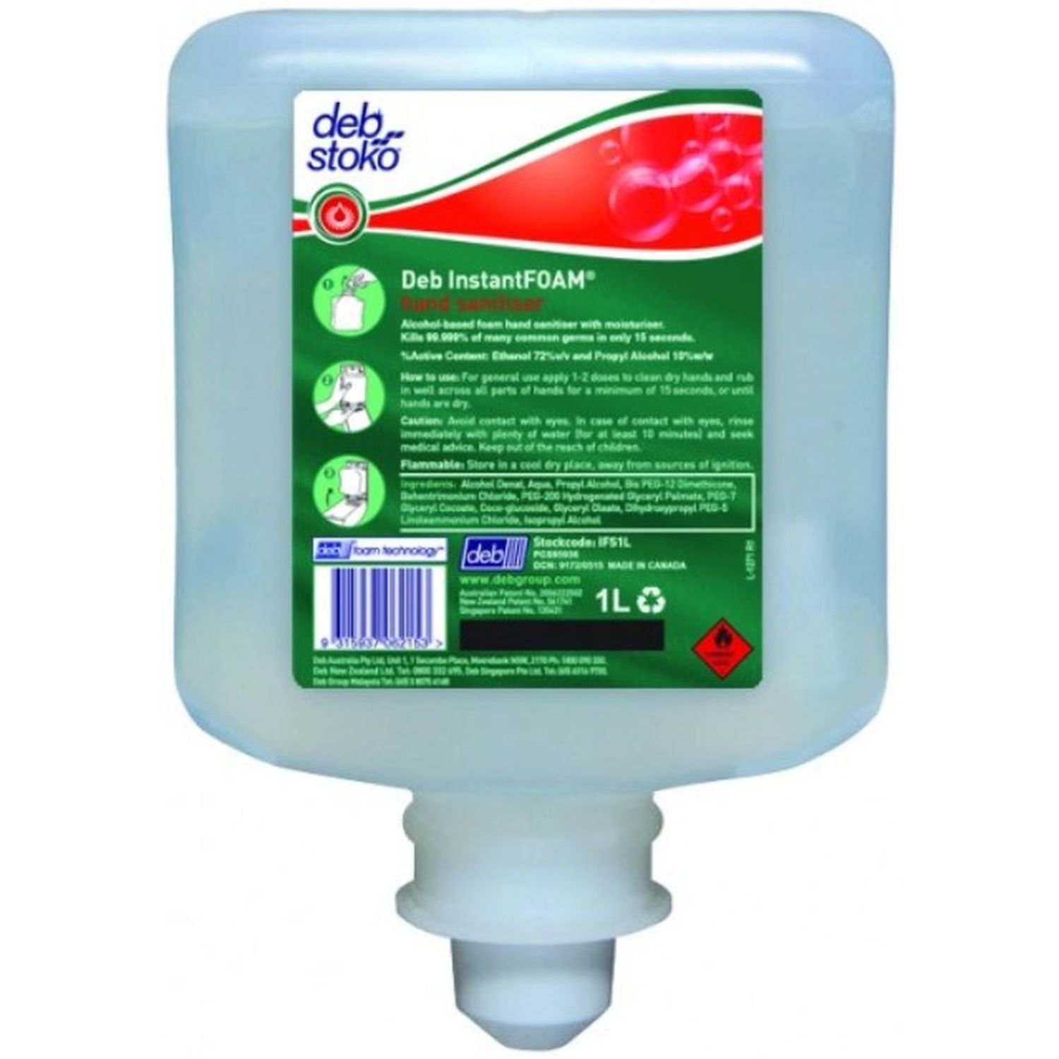 Deb Instant Foam Hand Sanitiser Refill Cartridge 1l Cleanline Tasman 6198