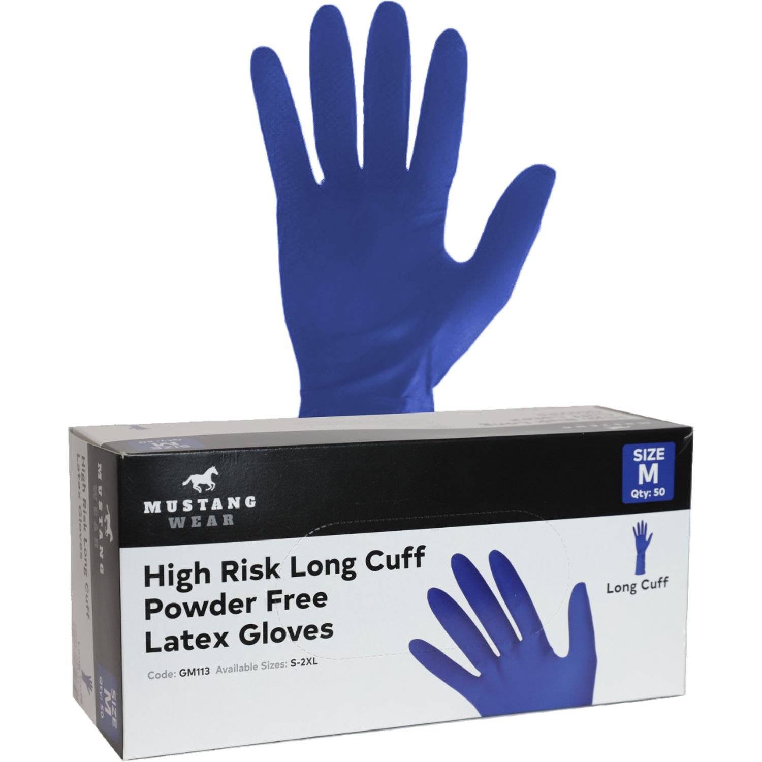 Mustang Wear High Risk Long Cuff Latex Gloves Box 50