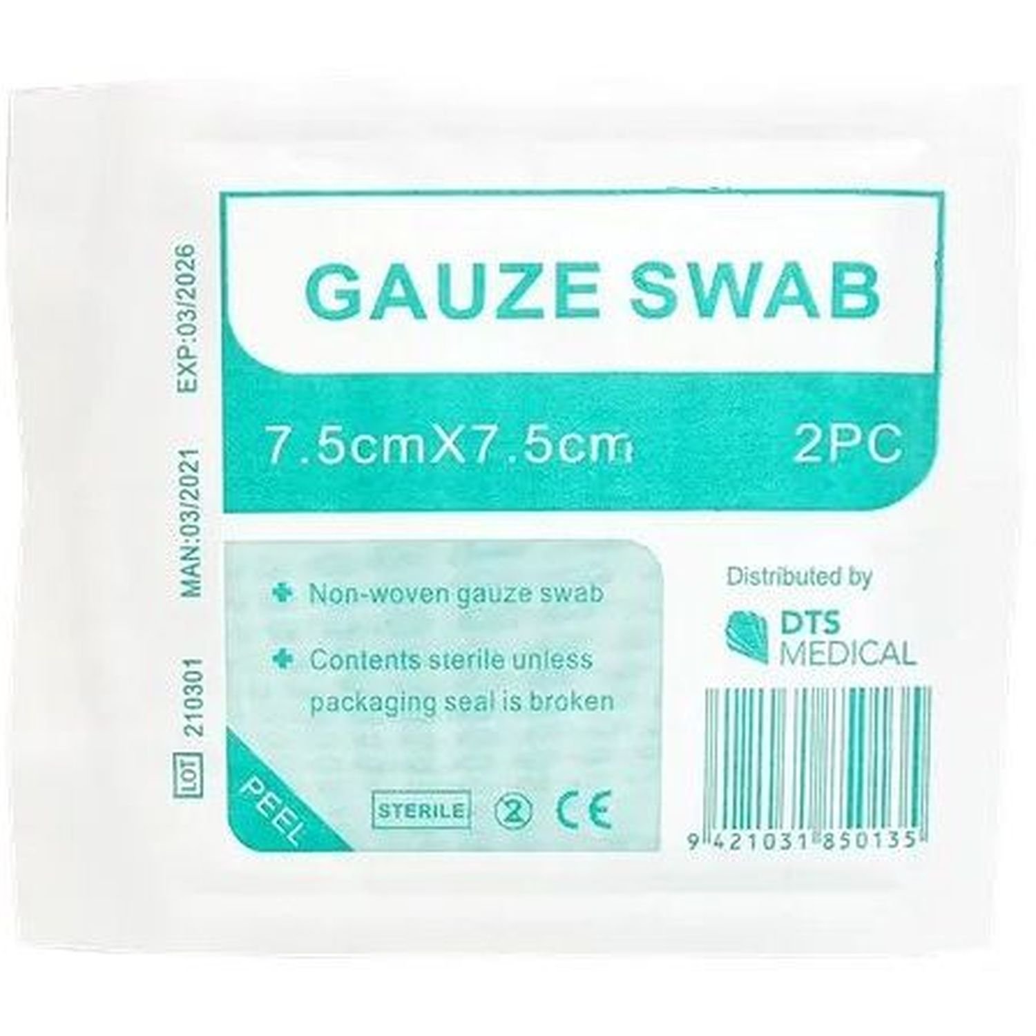 Sterile NonWoven Gauze Swabs 2's, 7.5x7.5cm Pack of 2