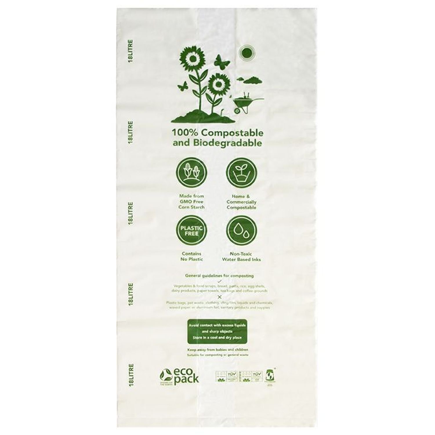 Compostable Bin Liner 18L 450x550mm Roll 20 Ctn of 30 Rolls