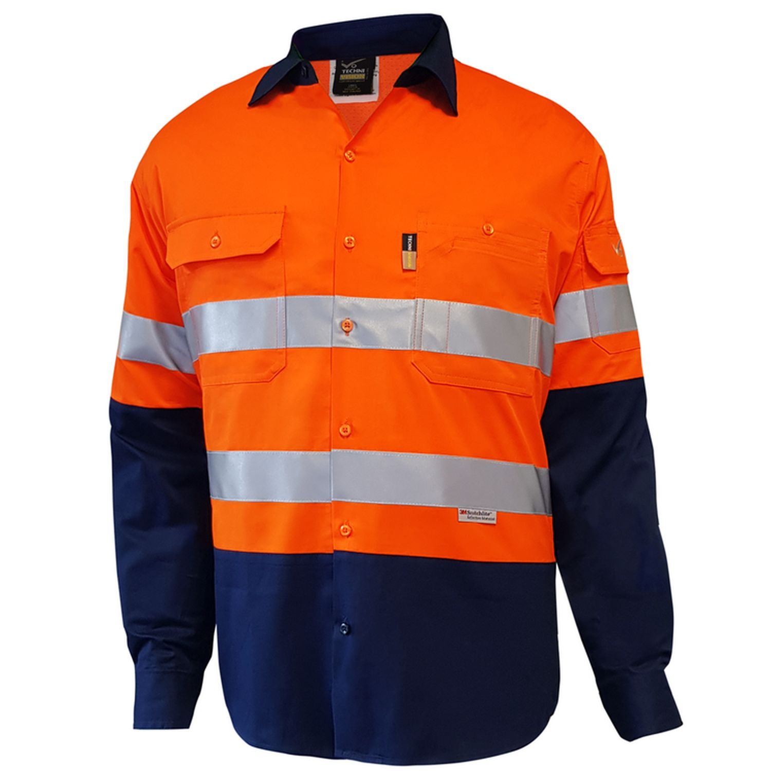 Mustang Wear Hi Vis Day/Night Long Sleeve Vented Lightweight Cotton Shirt 160gsm