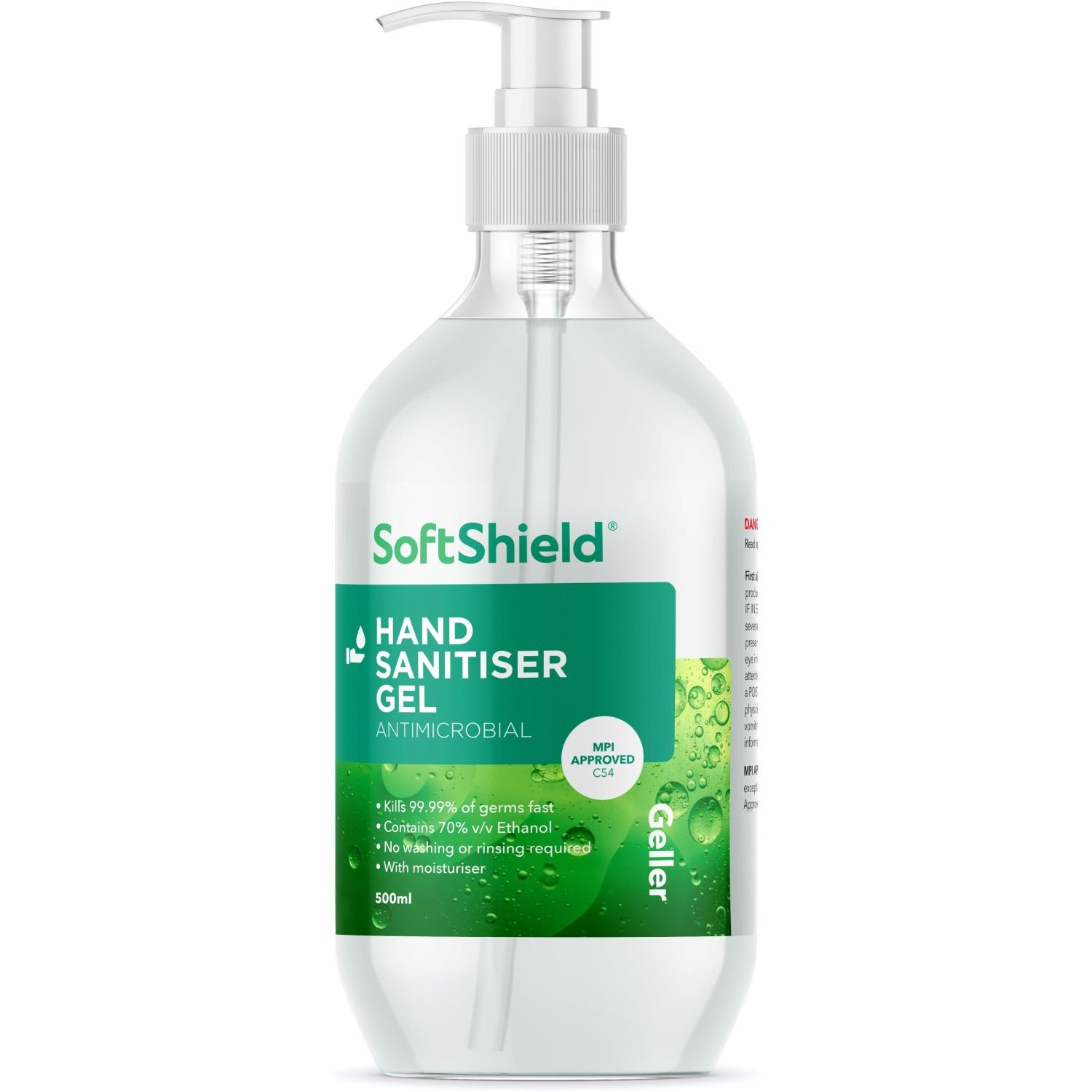 Soft Shield Instant Hand Sanitiser Gel 500ml Pump Bottle