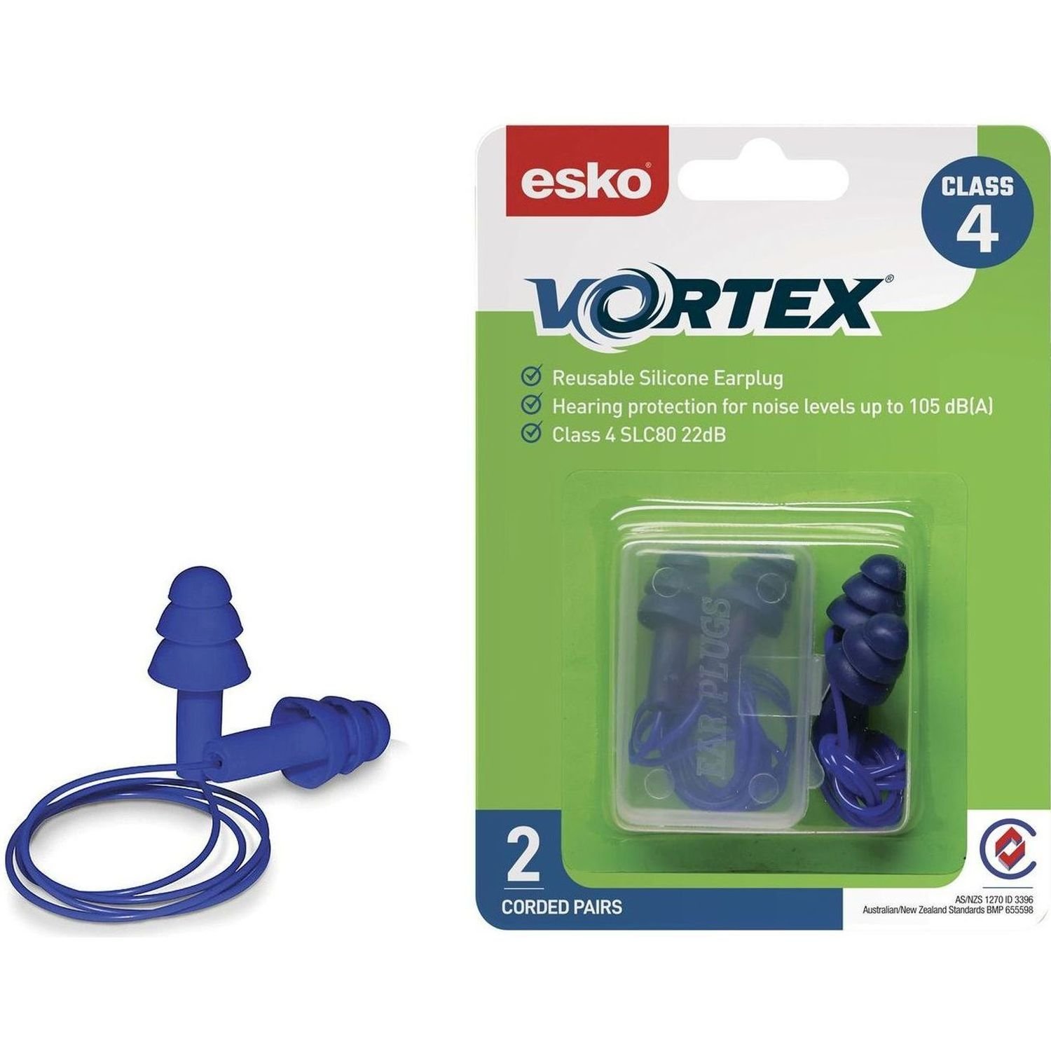 Esko Vortex Reusable Corded Earplug (2 Pair) In Case