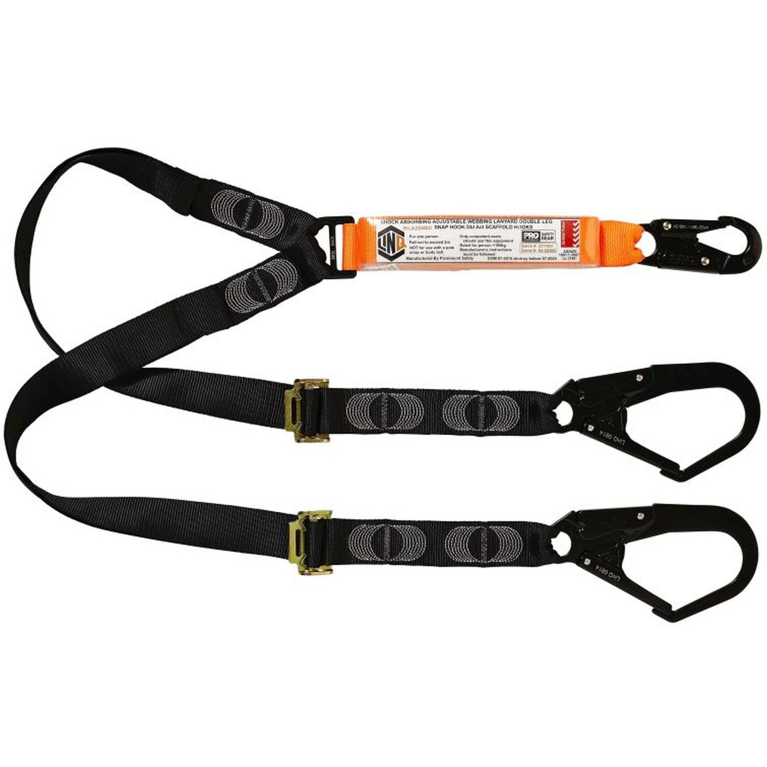 Double Leg Adjustable Lanyard, Snap/Scaff Hooks