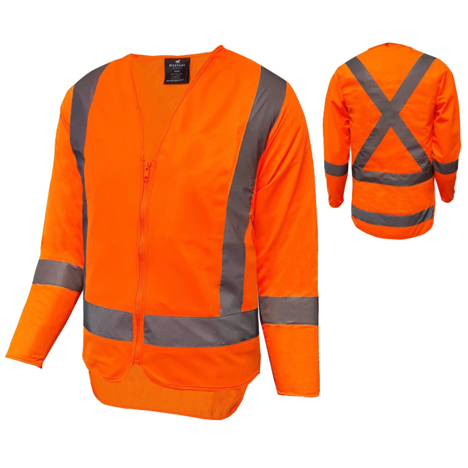 Mustang Wear Recycled Hi Vis TTMC-W17 X-Back Long Sleeve Zip Safety Vest