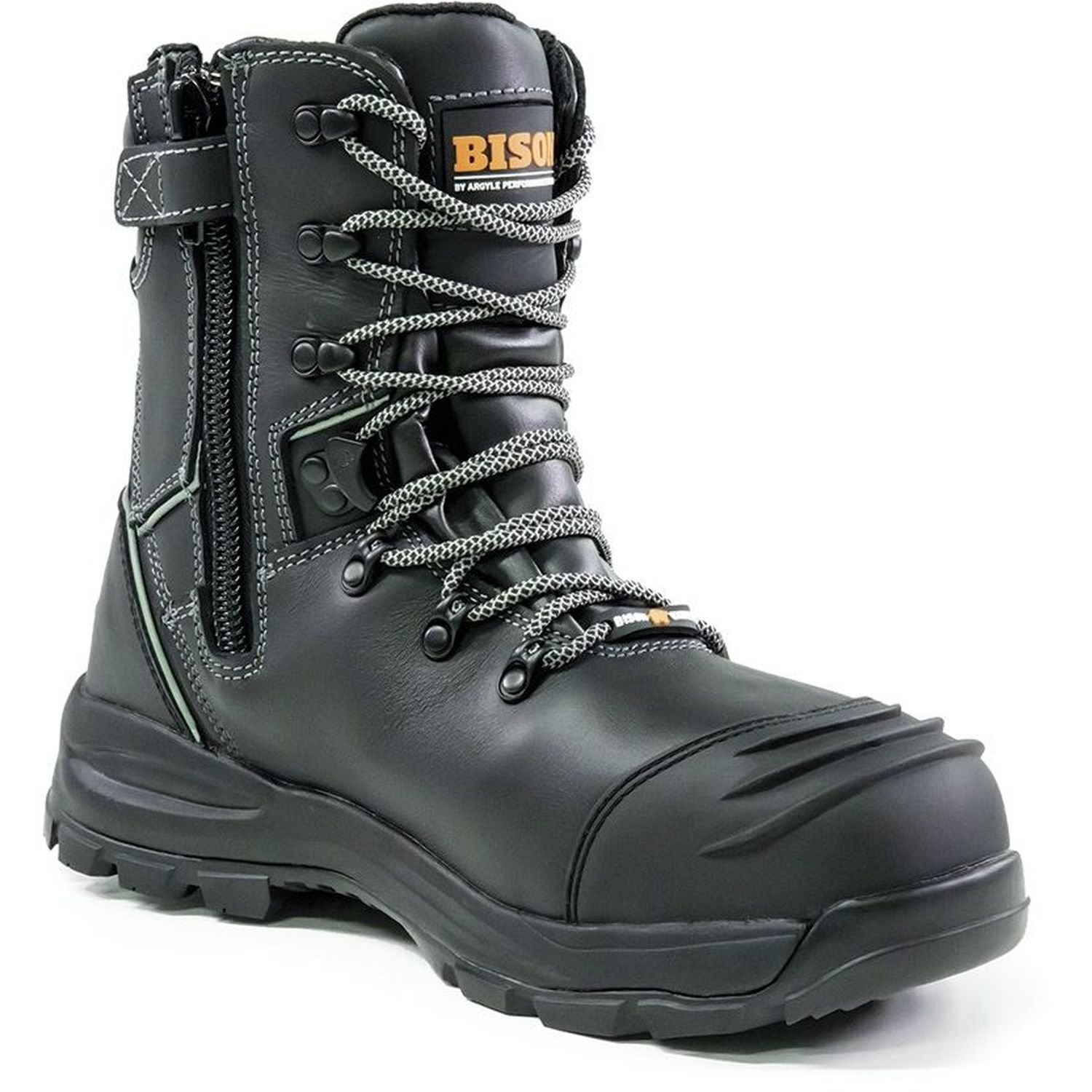 Bison Extreme Lace Up/Zip Safety Boot with Scuff Cap Black