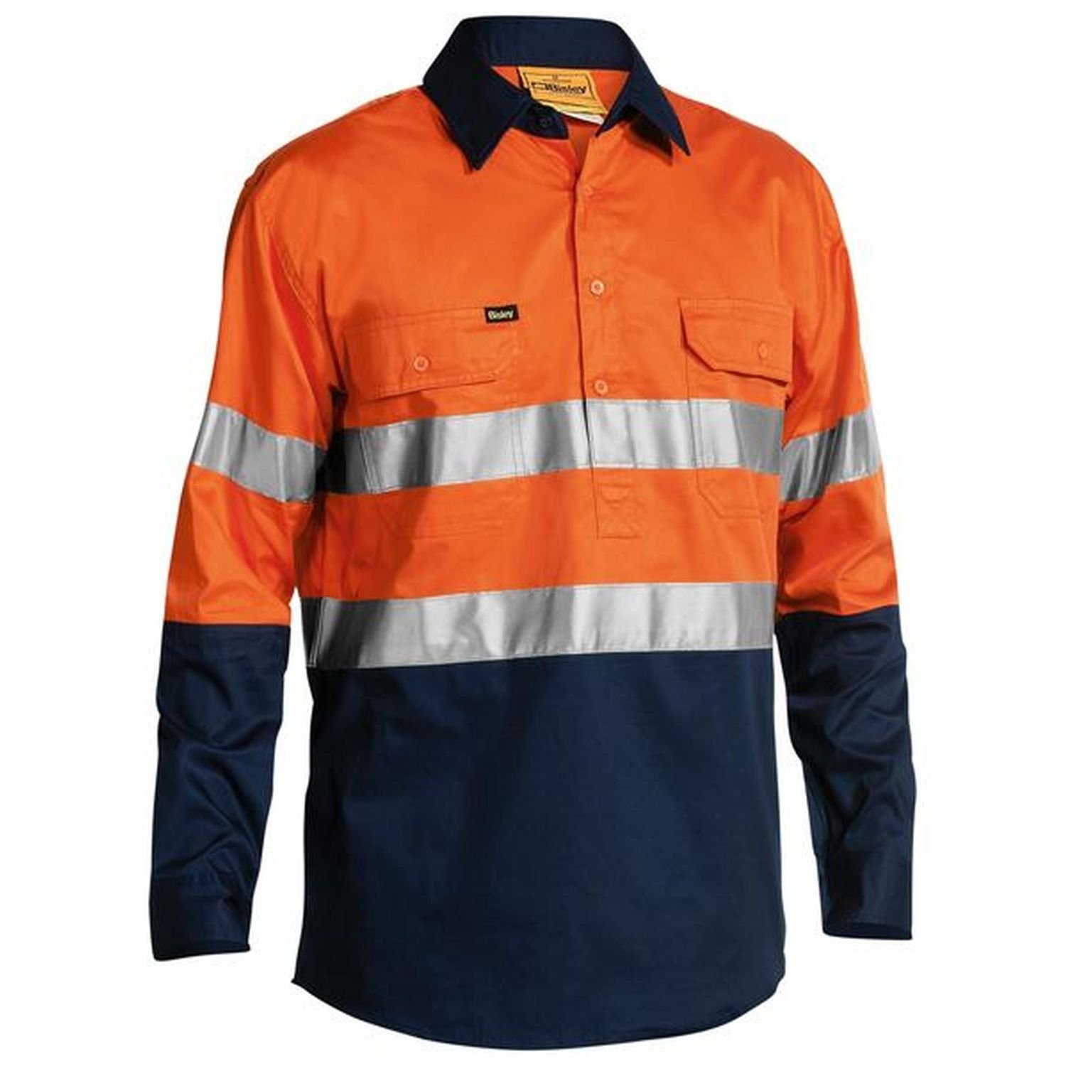 Bisley Hi Vis Day/Night (Hoop) Cool Long Sleeve Closed Front Shirt 155gsm