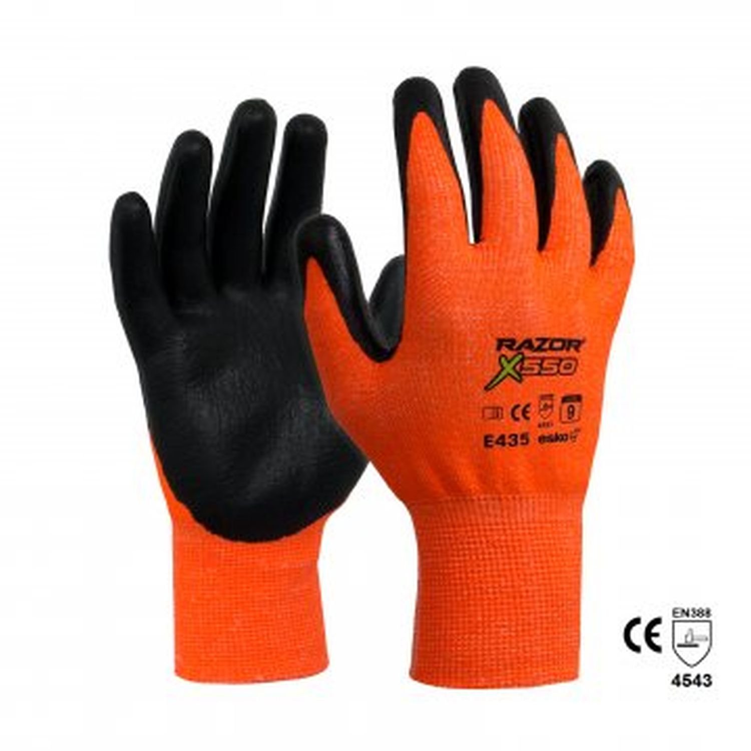 Razor X550 Cut 5 Resistant Level 5 Nitrile Coat Hi Vis Glove Ora/Blk