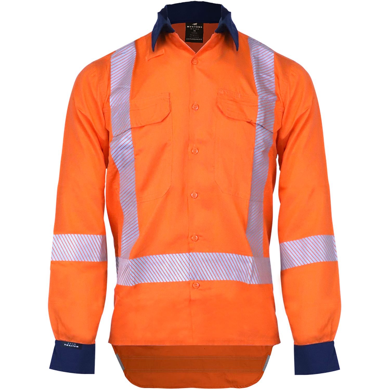 Mustang Wear Hi Vis TTMC-W23 X-Back Segment Tape Long Sleeve Vented Lyocell Shirt