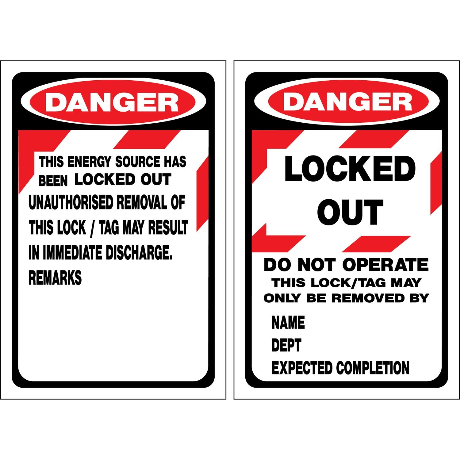 Lockout Tag DANGER Locked Out  Pkt 25