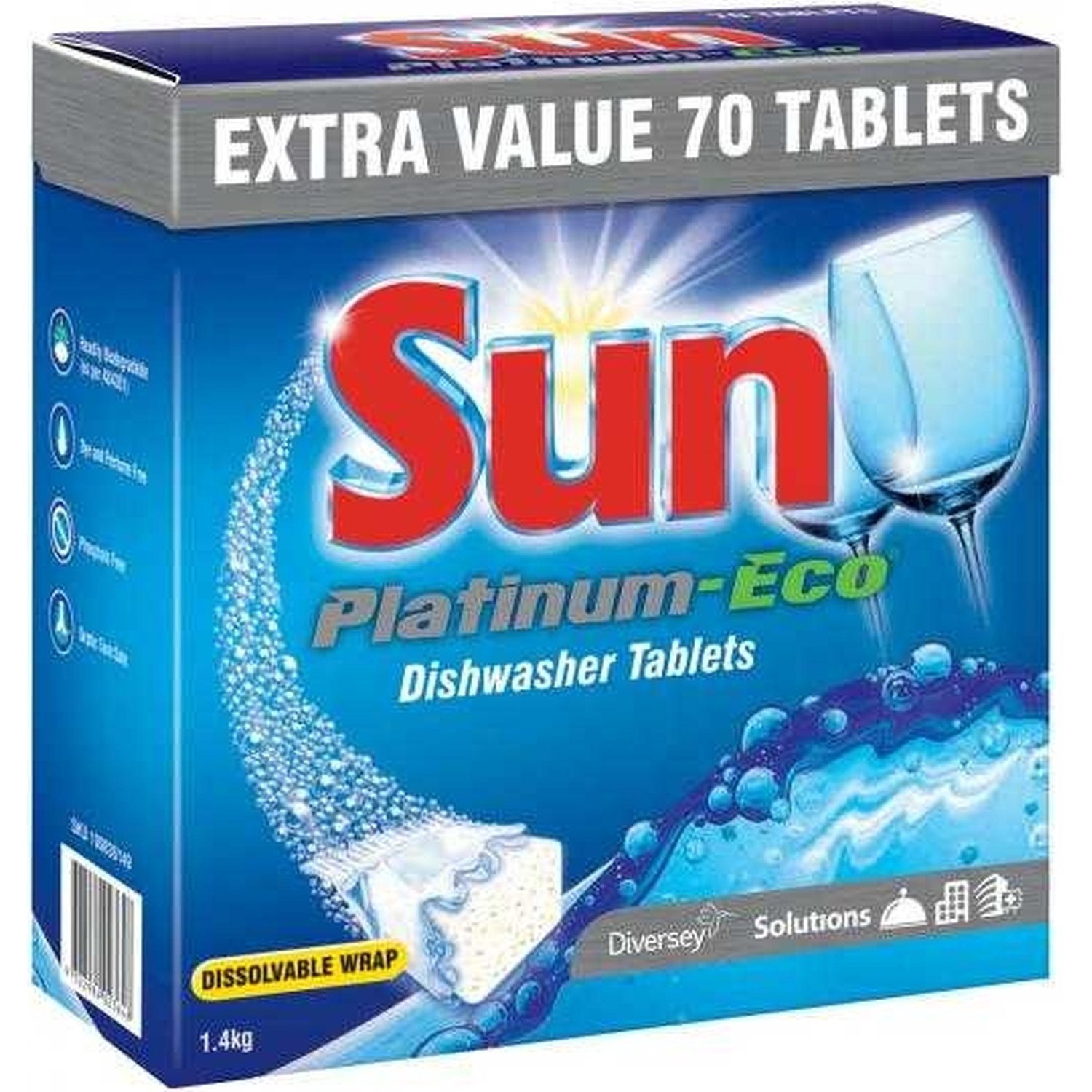 Sun Platinum Eco Dishwasher Tablets with Rinse Aid Pkt 70