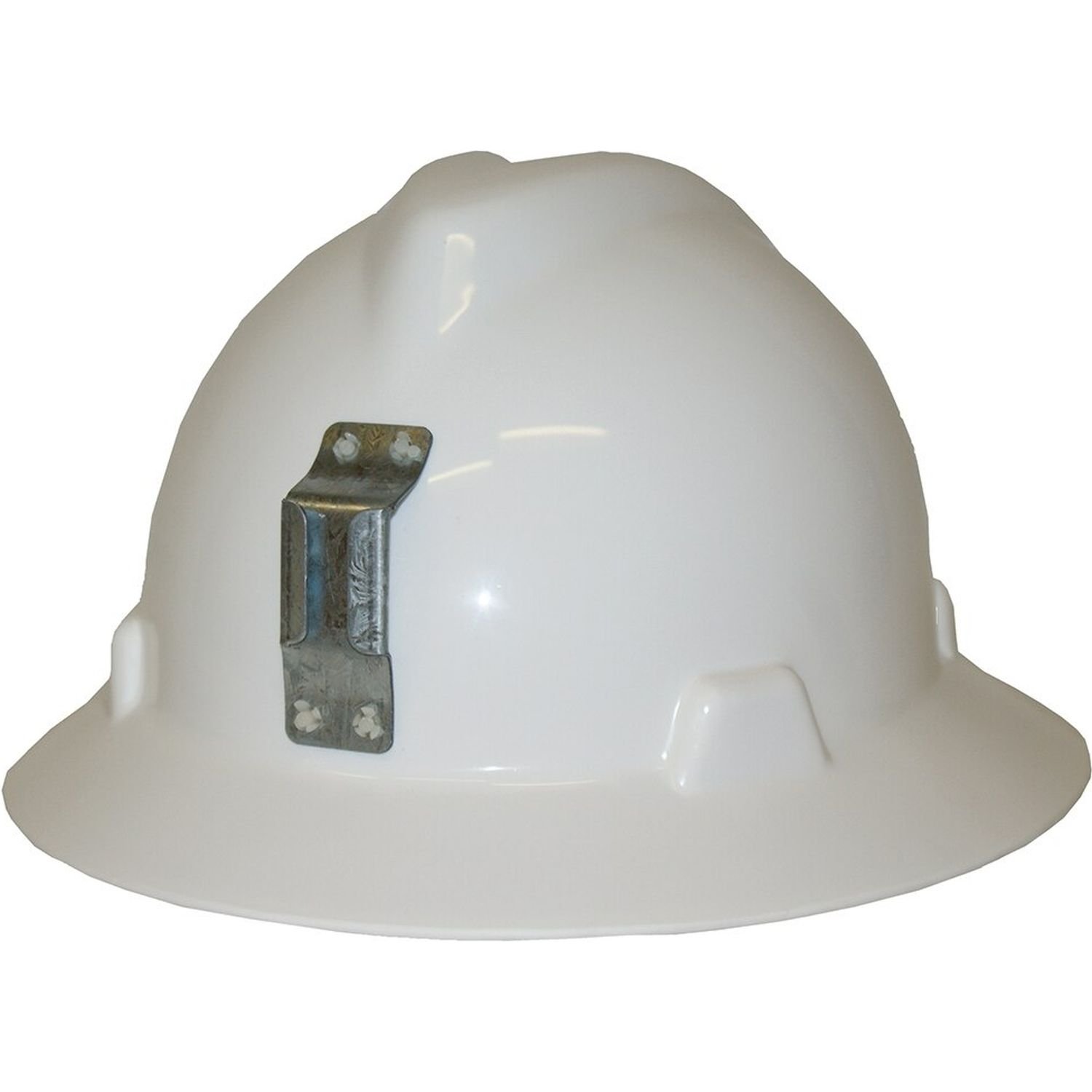 MSA V-Guard Fas-trac III Full Brim Hard Hat c/w Metal Lamp Bracket